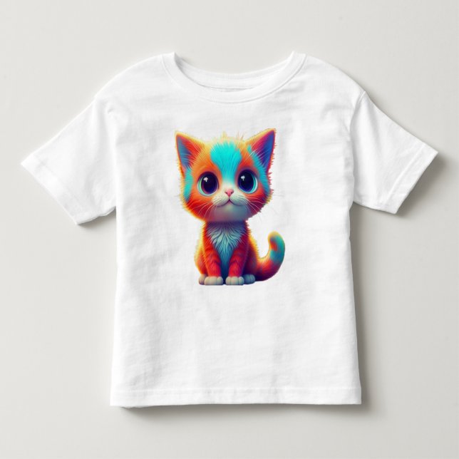 Rainbow Färgad Kitten Tecknad T-Shirt (Framsida)