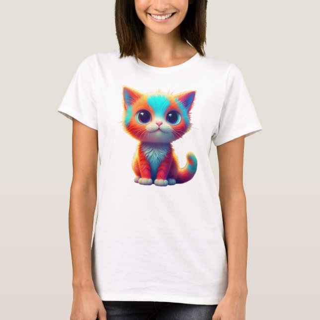 Rainbow Färgad Kitten Tecknad T-Shirt (Framsida)