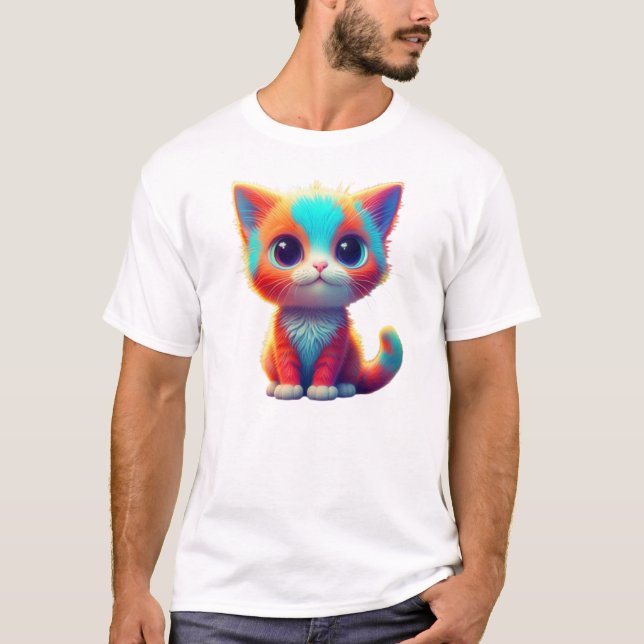 Rainbow Färgad Kitten Tecknad T Shirt (Framsida)