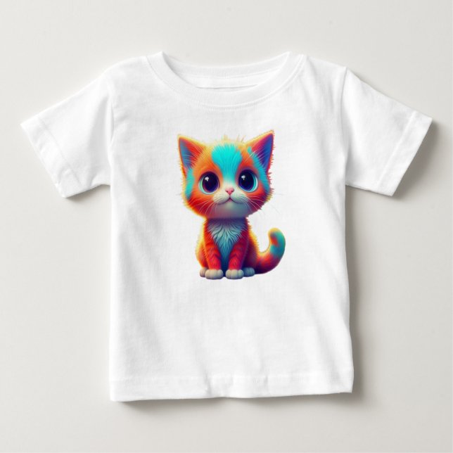 Rainbow Färgad Kitten Tecknad T-Shirt (Framsida)