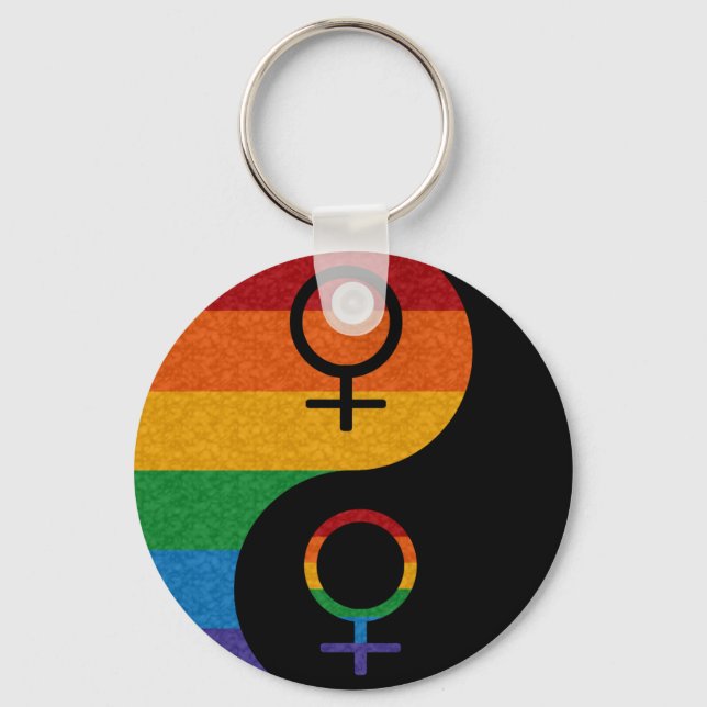Rainbow Färgad Lesbisk Pride Yin och Yang Nyckelring (Framsida)