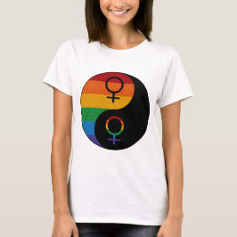 Rainbow Färgad Lesbisk Pride Yin och Yang T-shirt