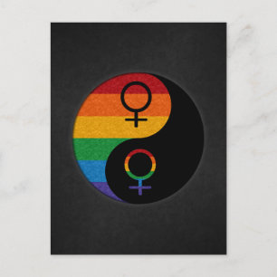 Rainbow Färgad Lesbisk Pride Yin och Yang Vykort