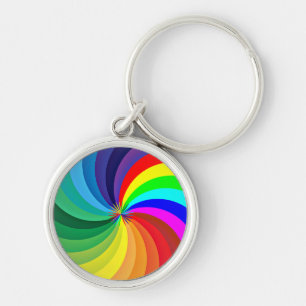 Rainbow Färgad Mandala-46556 Rund Silverfärgad Nyckelring
