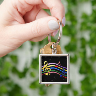 Rainbow Färgad Musik noter Fyrkantig Silverfärgad Nyckelring