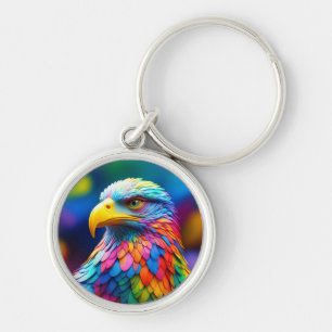 Rainbow Färgad Örn-65456 Rund Silverfärgad Nyckelring