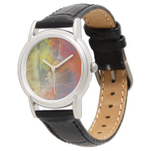 Rainbow Färgad Petrified Wood Armbandsur