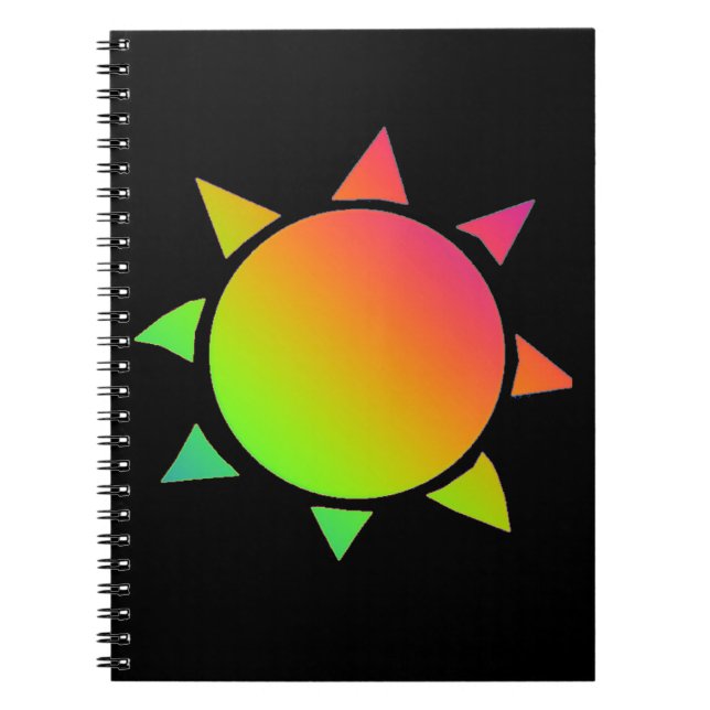 Rainbow färgad sol med svart bakgrund anteckningsbok (Framsidan)