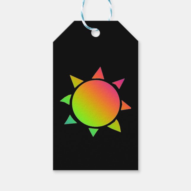 Rainbow färgad sol med svart bakgrund presentetikett (Framsidan)