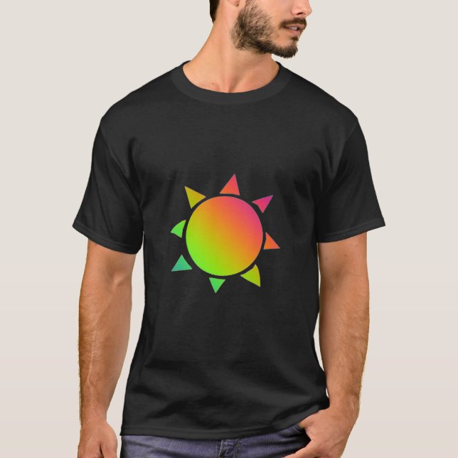 Rainbow färgad sol med svart bakgrund t shirt (Framsida)