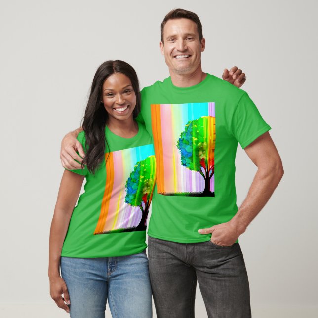 Rainbow Färgad Träd och Himlar T Shirt (Unisex)