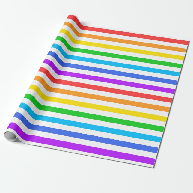 Rainbow Färger och White Rand Wrapping Papprare Presentpapper (Utrullad)