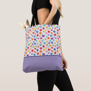 Rainbow Färger Watercolor Stil Hearts Färg Block Tygkasse