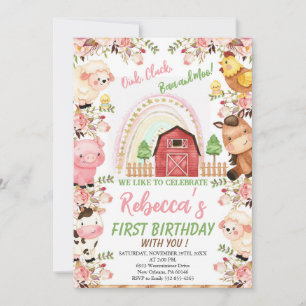 Rainbow & Farm Birthday for Girl, Boskap Inbjudningar