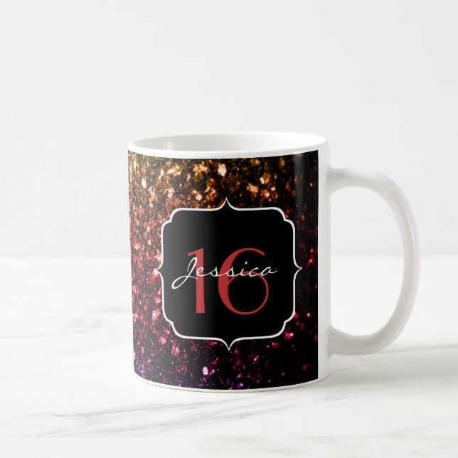Rainbow faux glitter sparkles Sweet 16 Kaffemugg (Höger)