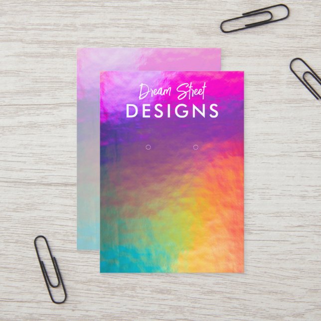 Rainbow Faux Holo Earring Visning Card Visitkort (Fram/Back In Situ)