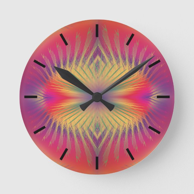 Rainbow Feathers Acrylic Wall Clock Rund Klocka (Framsida)