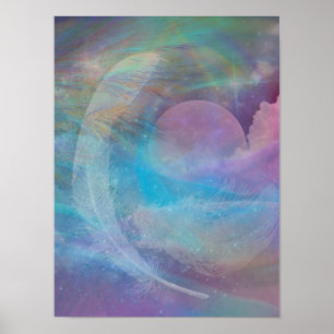 Rainbow Feathers och Måne Poster