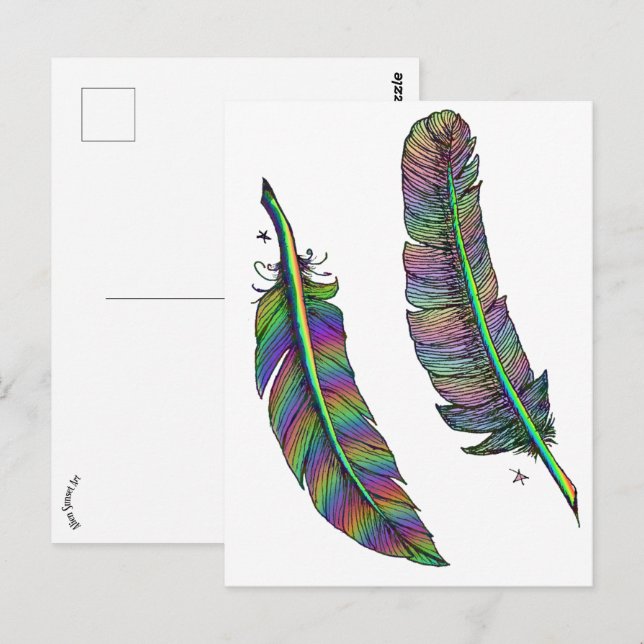 Rainbow Feathers Vykort (Fram/baksida)
