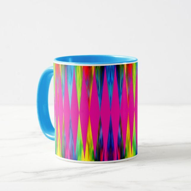 [Rainbow Fiesta] Harlequin Geometric Shock rosa Mugg (Framsida vänster)