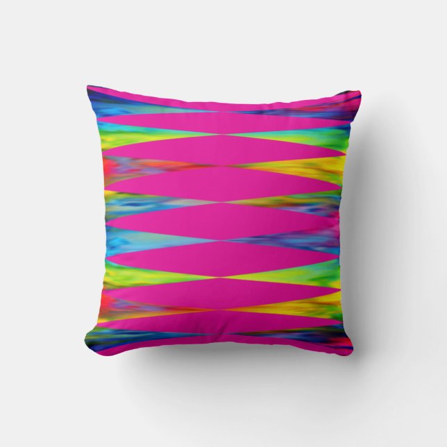 [Rainbow Fiesta] Harlequin Geometrisk Hot Pink Kudde (Framsida)