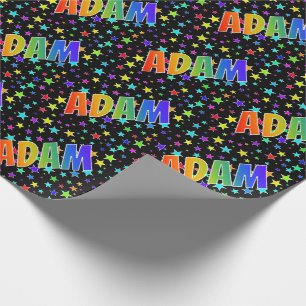 Rainbow First Namn "ADAM" + stjärnor Presentpapper