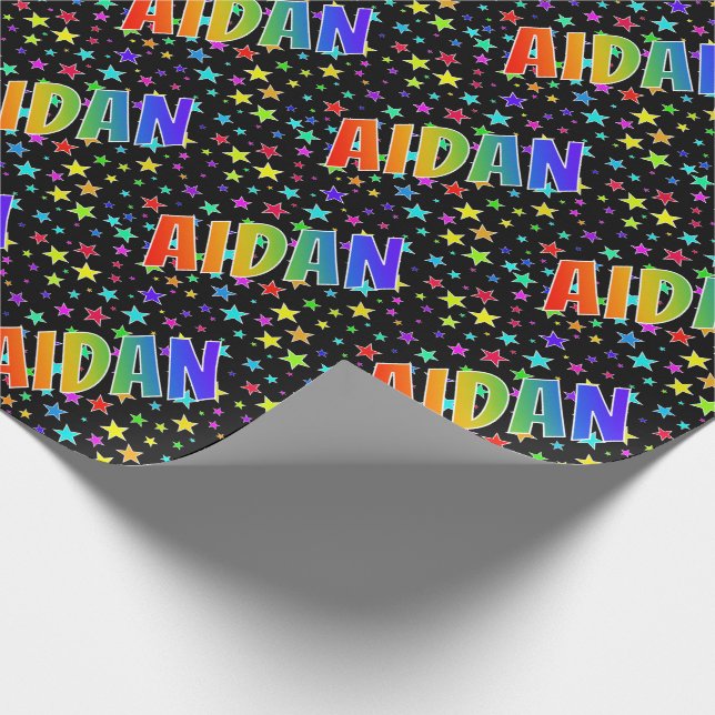 Rainbow First Namn ’AIDAN’ + Stars Presentpapper (Hörn)