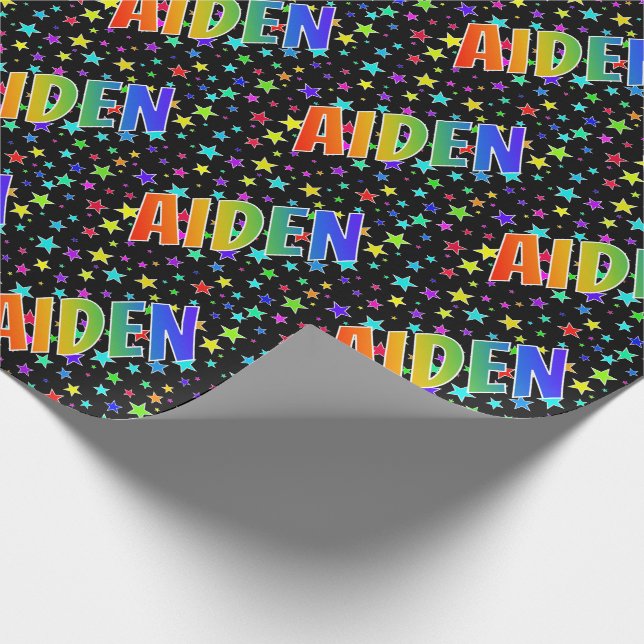 Rainbow First Namn ’AIDEN’ + Stars Presentpapper (Hörn)