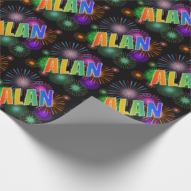 Rainbow First Namn "ALAN" + Fireworks Presentpapper (Hörn)
