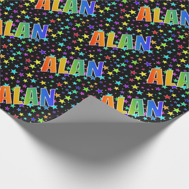 Rainbow First Namn "ALAN" + Stars Presentpapper (Hörn)