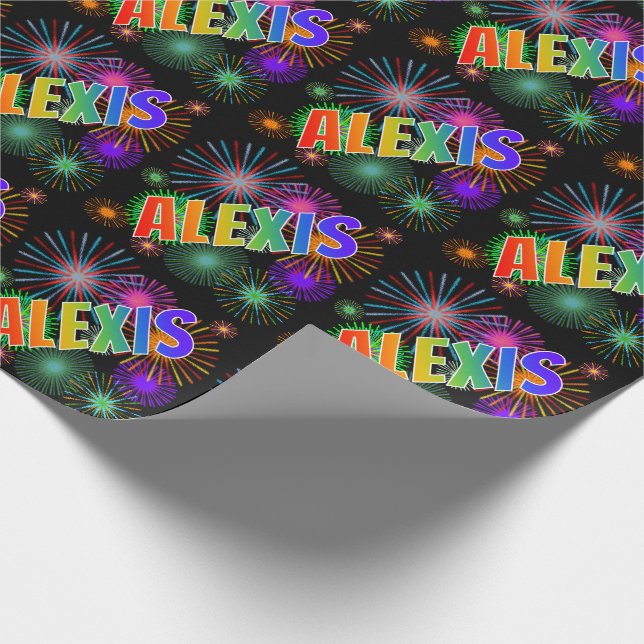 Rainbow First Namn "ALEXIS" + Fireworks Presentpapper (Hörn)