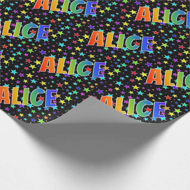 Rainbow First Namn "ALICE" + Stars Presentpapper (Hörn)