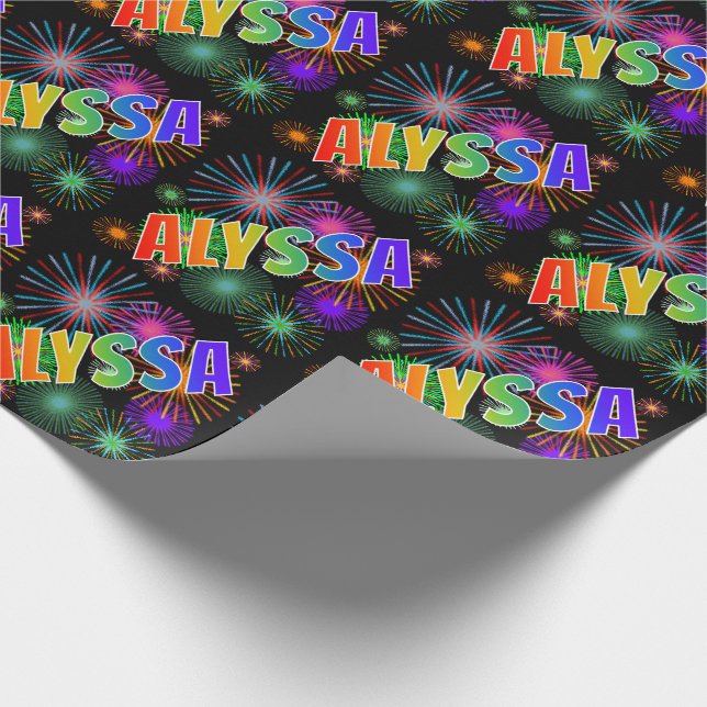 Rainbow First Namn "ALYSSA" + Fireworks Presentpapper (Hörn)