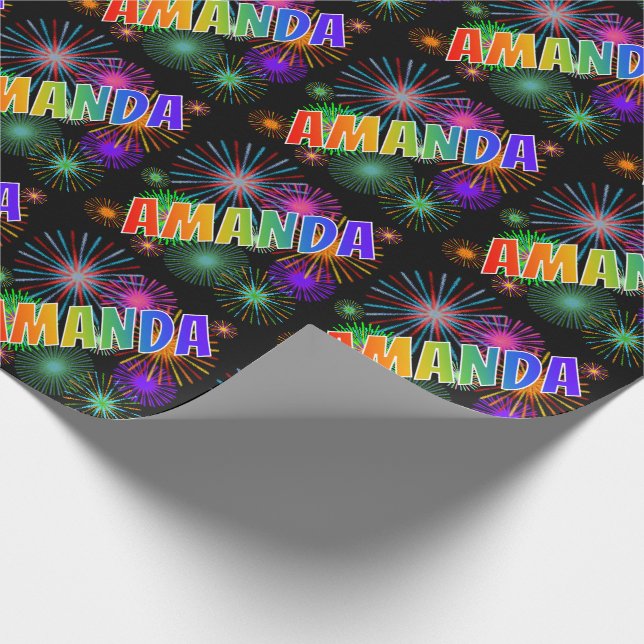 Rainbow First Namn "AMANDA" + Fireworks Presentpapper (Hörn)