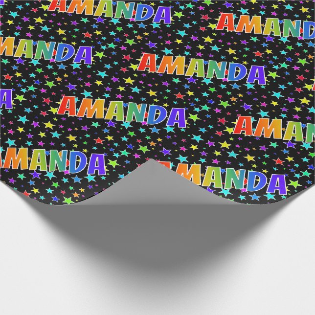Rainbow First Namn ’AMANDA’ + Stars Presentpapper (Hörn)