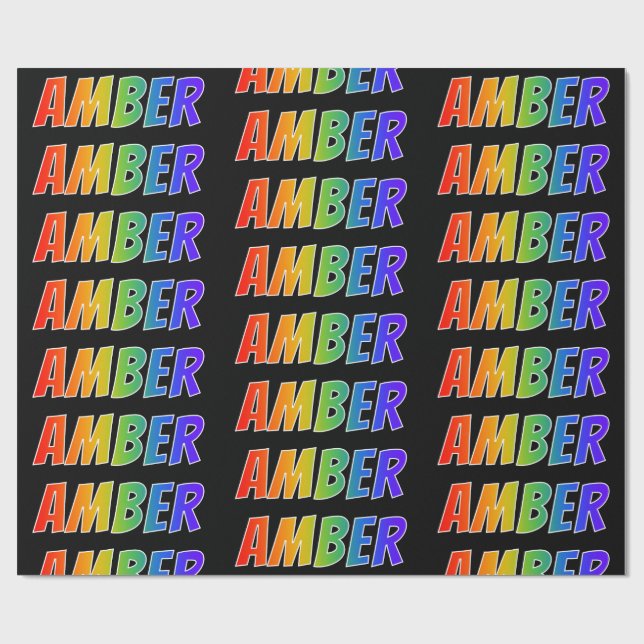 Rainbow First Namn ’AMBER’; Roligt & färgstark Presentpapper (Platt)