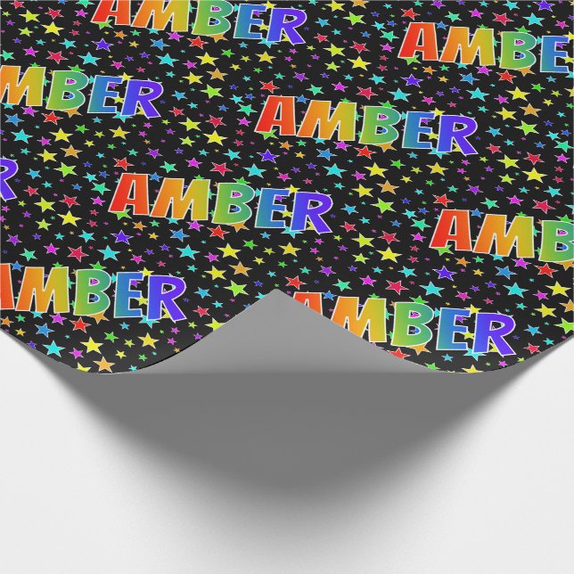 Rainbow First Namn ’AMBER’ + Stars Presentpapper (Hörn)