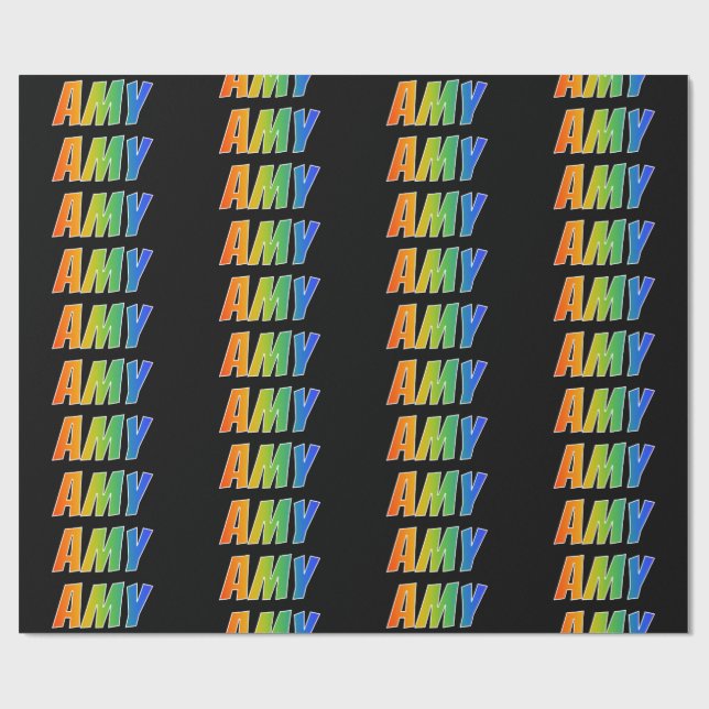 Rainbow First Namn ’AMY’; Roligt & färgstark Presentpapper (Platt)