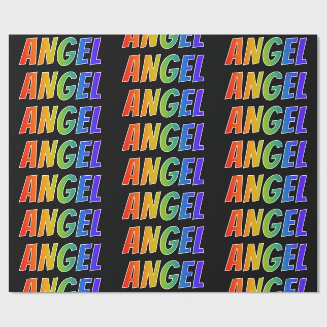 Rainbow First Namn ’ANGEL’; Roligt & färgstark Presentpapper (Platt)