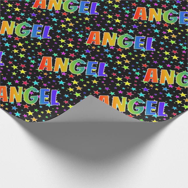 Rainbow First Namn ’ANGEL’ + Stars Presentpapper (Hörn)