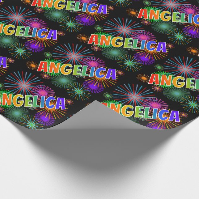 Rainbow First Namn ’ANGELICA’ + Fireworks Presentpapper (Hörn)