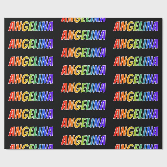 Rainbow First Namn ’ANGELINA’; Roligt & färgstark Presentpapper (Platt)