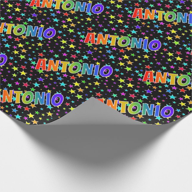 Rainbow First Namn ’ANTONIO’ + Stars Presentpapper (Hörn)