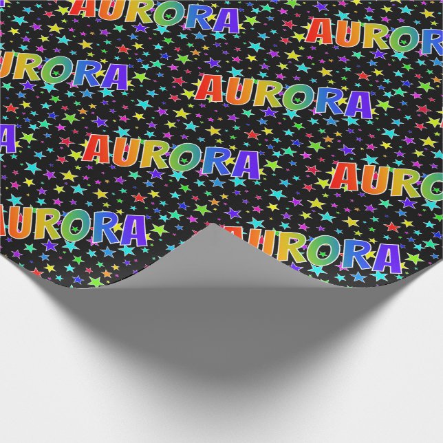 Rainbow First Namn "AURORA" + stjärnor Presentpapper (Hörn)