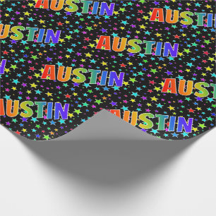 Rainbow First Namn ’AUSTIN’ + Stars Presentpapper