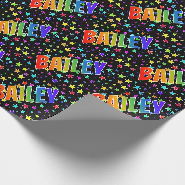 Rainbow First Namn ’BAILEY’ + Stars Presentpapper (Hörn)