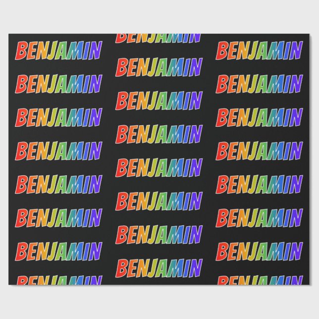 Rainbow First Namn ’BENJAMIN’; Roligt & färgstark Presentpapper (Platt)