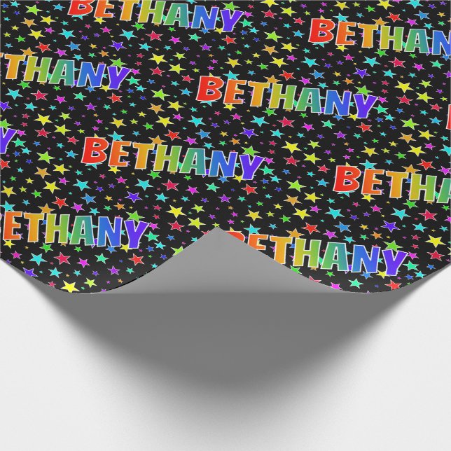 Rainbow First Namn ’BETHANY’ + Stars Presentpapper (Hörn)