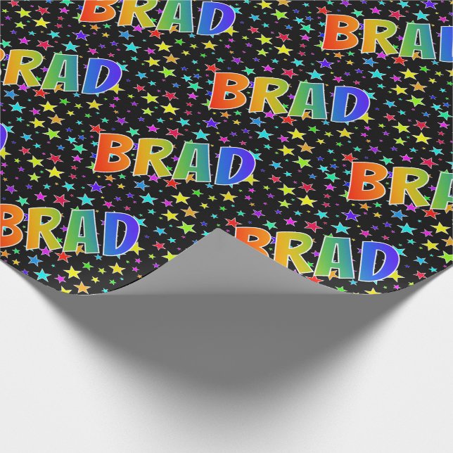 Rainbow First Namn ’BRAD’ + Stars Presentpapper (Hörn)