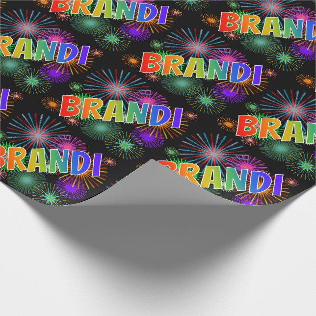 Rainbow First Namn "BRANDI" + Fireworks Presentpapper (Hörn)